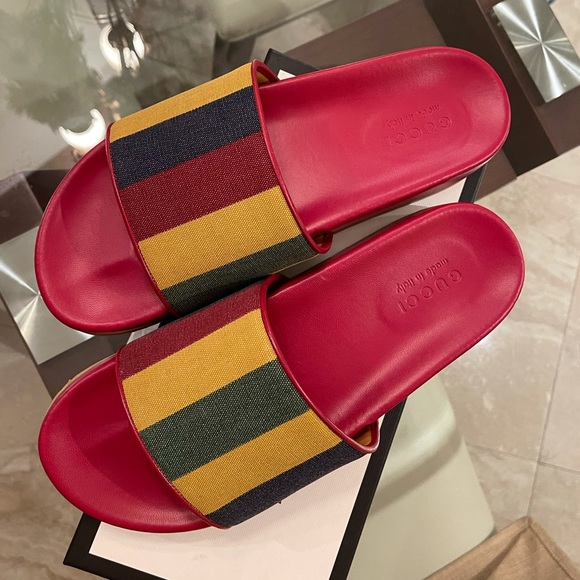 Gucci Men's Baiadera Stripe Slide Sandal In Red - Picture 9 of 15
